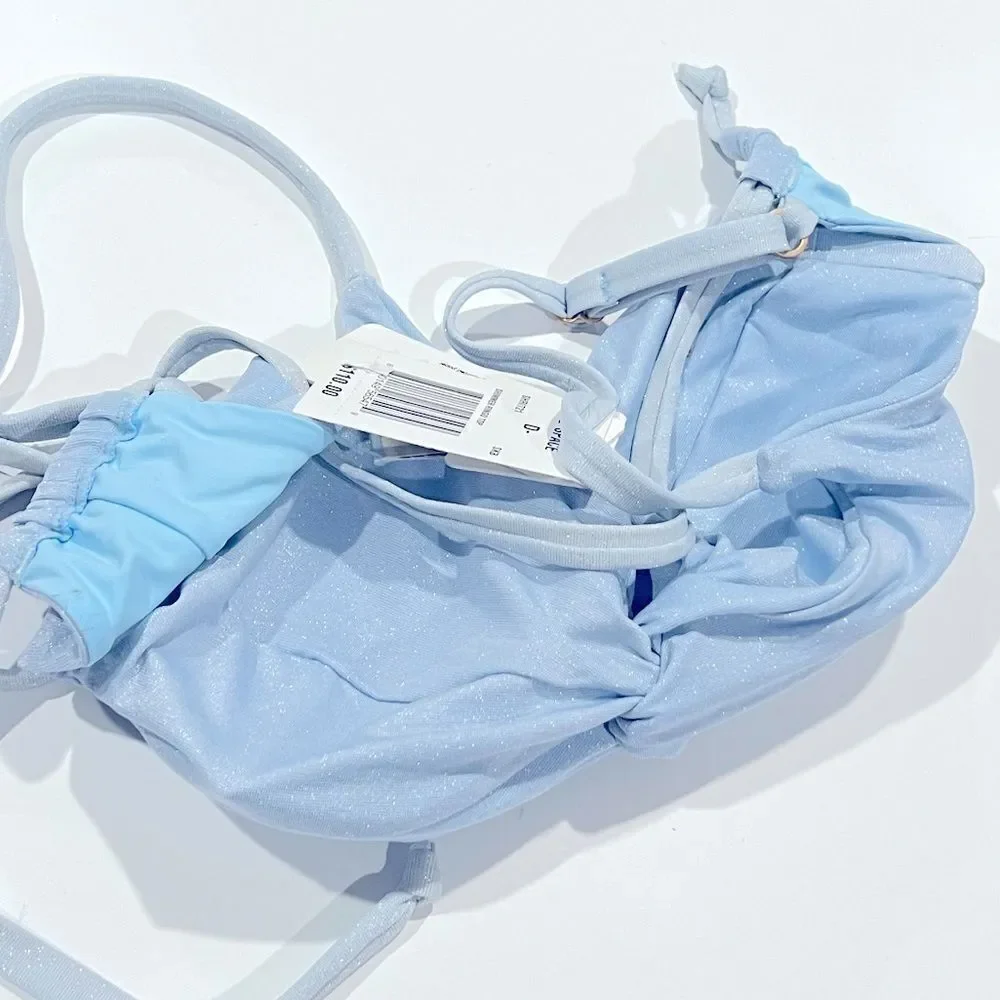L*Space Ringo Twist Bikini Top swimsuit swimwear sky blue DCup $110, New